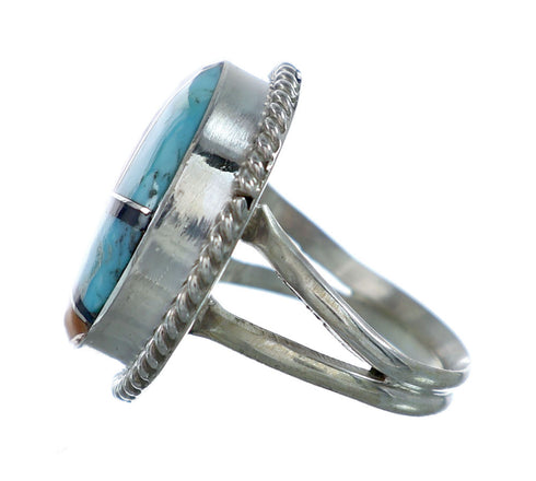 Native American Sterling Silver Multicolor Inlay Ring Size 8-3/4 NN20659